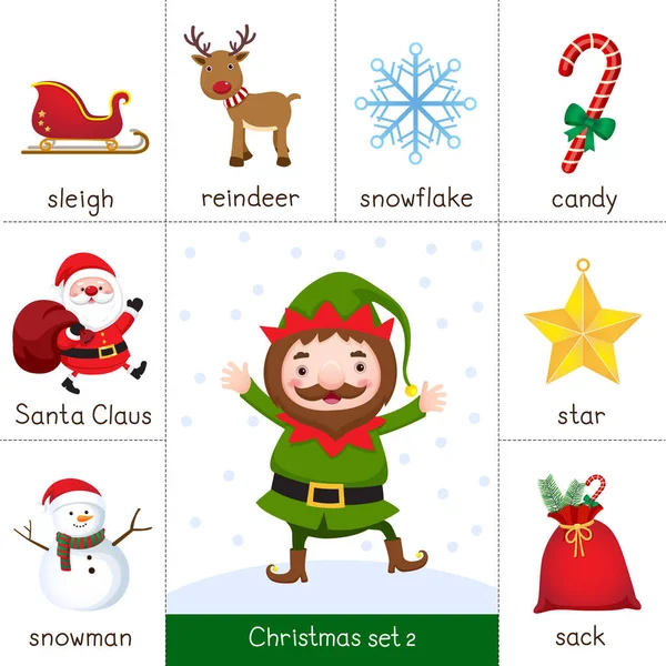 Tarjeta Flash Imprimible Para Set Navidad Elfo Navidad — Archivo Imágenes Vectoriales