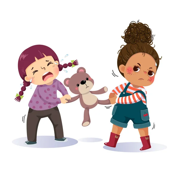 Vector Illustration Cartoon Two Little Girls Fighting Teddy Bear Conflict Royalty Free Stock Illustrations