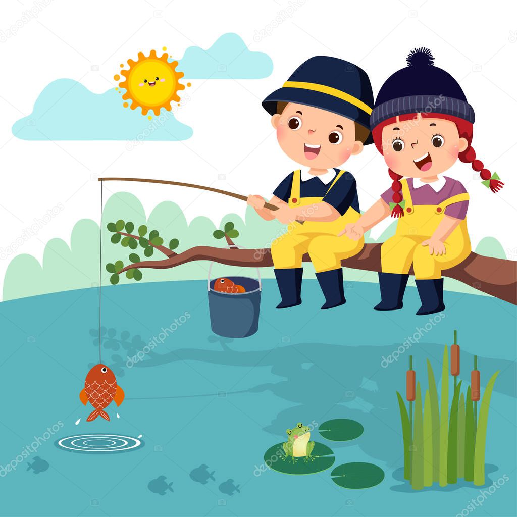 Vettoriale stockIllustrazione Vettoriale Bambino Ragazza Felici Seduti Sul  Ramo Che Pescano di ©KanKhem #415614174, image size:1024x1024