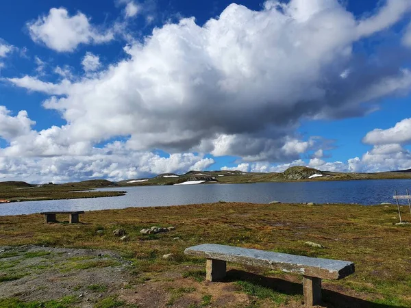 Vieux Bancs Bois Bord Lac Hardangervidda — Photo