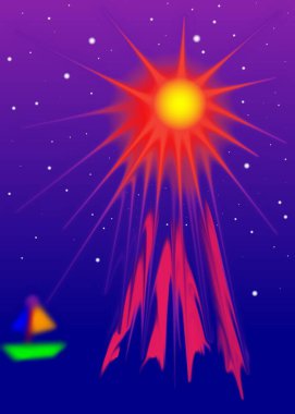 Yıldızlı gökyüzünde büyük bir güneş