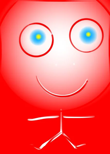 Criatura Sonriente Con Ojos Azules Sobre Fondo Rojo — Foto de Stock