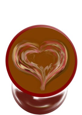 Beyaz arka planda, kalbinde kahve olan bir fincan.