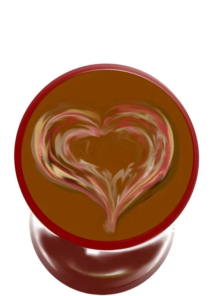 Beyaz arka planda, kalbinde kahve olan bir fincan.
