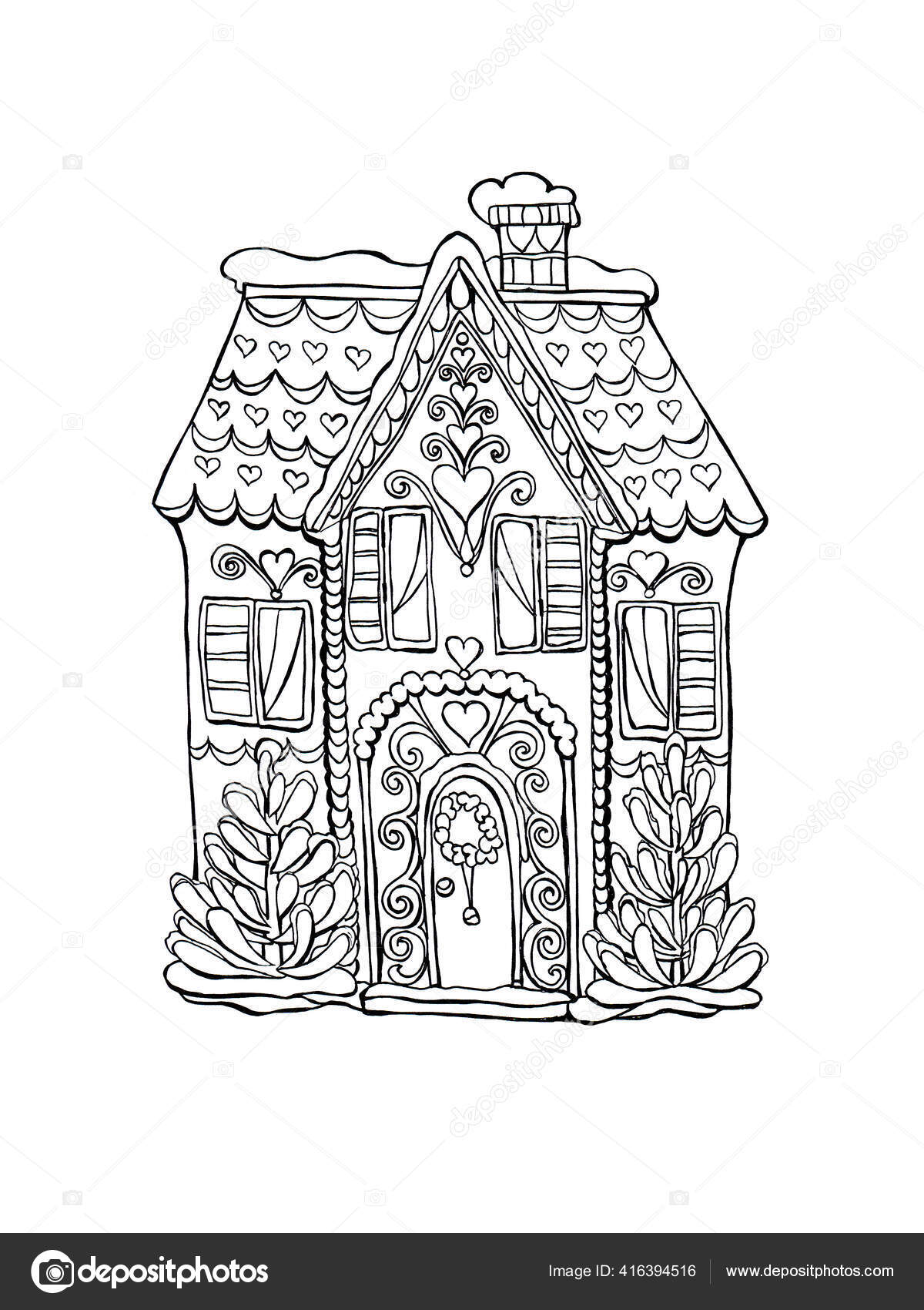Ilustrasi Dengan Rumah Lucu Gambar Garis Luar Hitam Dan