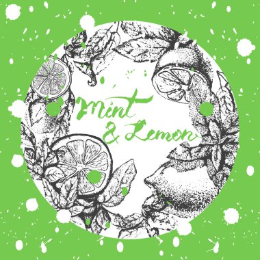 Vektör arka plan tasarımı limon ve nane