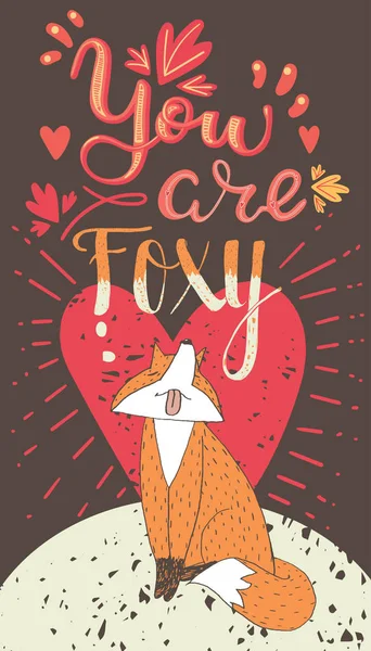 尤亚很狡猾愉快的情人节卡片与可爱的狐狸 — 图库矢量图片#