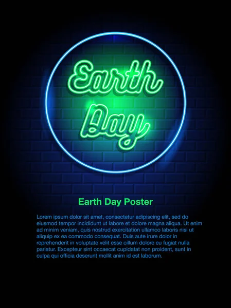 Jour de la Terre néon signe — Image vectorielle