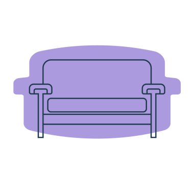 Tek yastıklı rahat bir kanepe. Sanat tarzında kanepe tasviri. İç kısmın temel mobilyaları. Rahatlamak için modern bir nesne. Şekil arka planında kanepesi olan düz bir illüstrasyon.