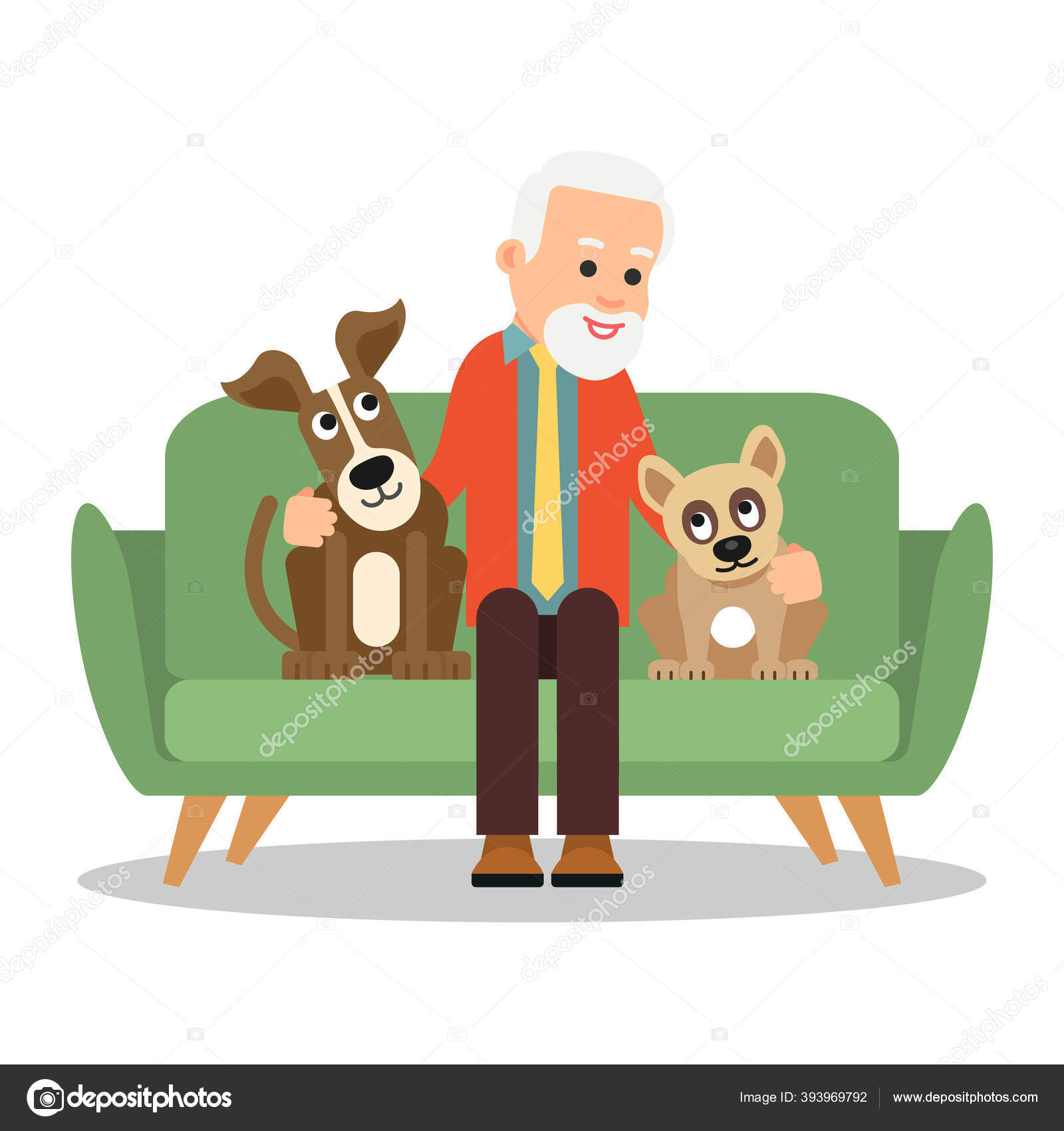 Old Man Dog Grandpa Sitting Sofa Smiling Next Him Two Stock Vector Image by  ©Jeysent #393969792