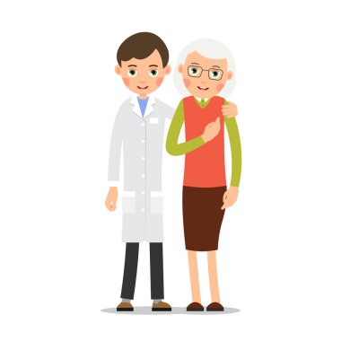 Doktor tecrit. Genç bir doktor elinde bir şırınga tutuyor. Çizgi film çizimi beyaz arkaplanda düz bir şekilde izole edildi. Doktor, doktor ya da asistan portresi