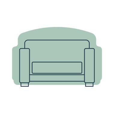 Tek yastıklı rahat bir kanepe. Sanat tarzında kanepe tasviri. İç kısmın temel mobilyaları. Rahatlamak için modern bir nesne. Şekil arka planında kanepesi olan düz bir illüstrasyon.