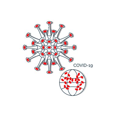 Tıbbi tasarım için virüs enfeksiyonu Coronavirus covid-19 içeren düz bir illüstrasyon. Dünya çapında grip salgını. Küresel kirlenme alarmı. Zatürree hastalığı. İzole edilmiş sembol