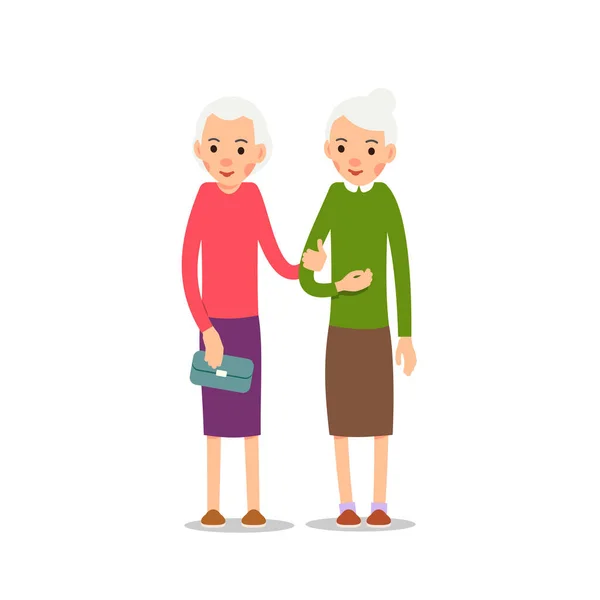 Γριά Γυναίκα Δύο Ηλικιωμένες Γυναίκες Στέκονται Πεσμένα Χέρια Εικονογράφηση Κινουμένων — Διανυσματικό Αρχείο