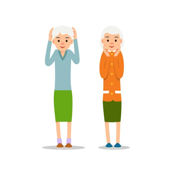 Vieille Femme Deux Seniors Debout Les Bras Levés Tête Dans — Image vectorielle