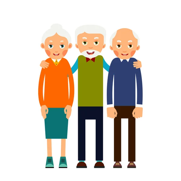 Μαζέψτε Τους Μεγαλύτερους Τρεις Ηλικιωμένοι Στέκονται Ηλικιωμένοι Άνδρες Και Γυναίκες — Διανυσματικό Αρχείο