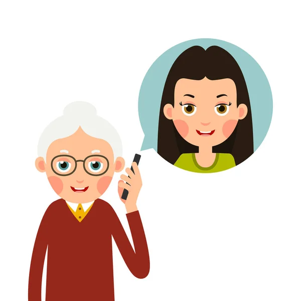 Бабушка Телефоном Пожилая Женщина Держит Телефон Руке Представляет Собой Образ — стоковый вектор