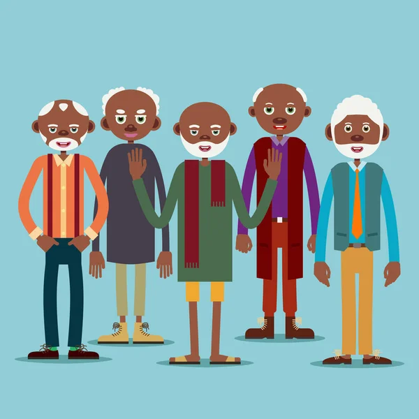 Group Older Afro American Men Standing Next Each Other Illustration — Stock Vector