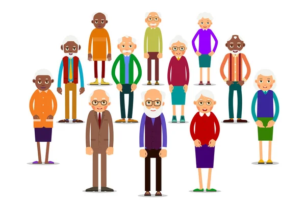 Μαζέψτε Τους Μεγαλύτερους Ηλικιωμένοι Άνθρωποι Καυκάσιοι Και Αφρικανοί Ηλικιωμένοι Άνδρες — Διανυσματικό Αρχείο