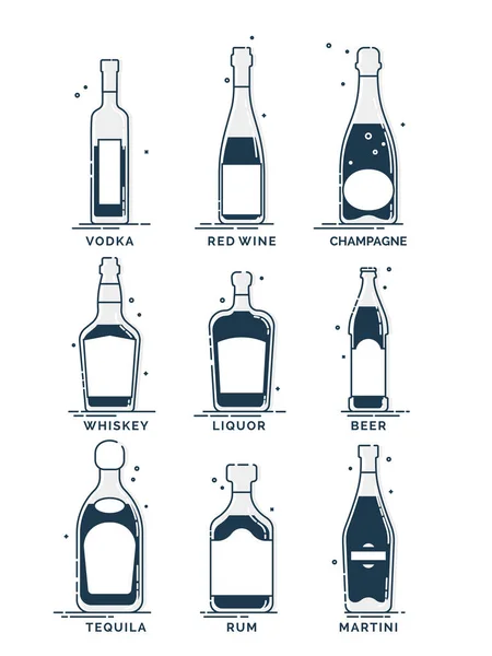 Płaska Ikona Alkoholem Butelkowym Białym Tle Imprezowy Drink Znak Baru — Wektor stockowy