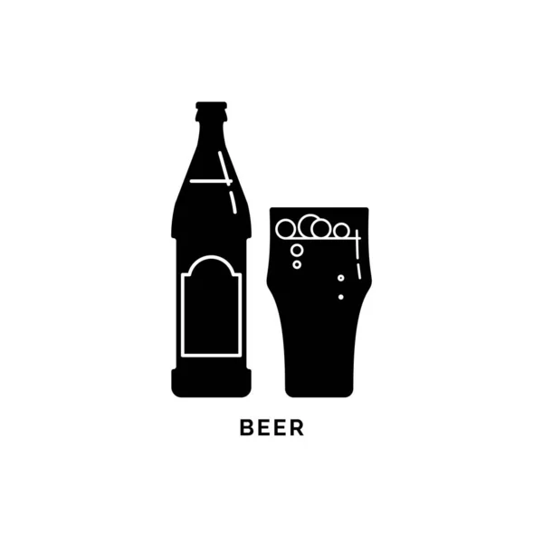 Ilustracja Butelką Sylwetki Szklanym Piwem Odizolowany Obiekt Etykieta Alkoholem Białe — Wektor stockowy