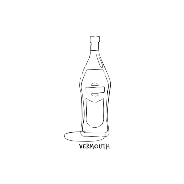 Бутылочный Вермут Стиле Ручной Работы Ресторанная Иллюстрация Праздничного Дизайна Ретро — стоковый вектор