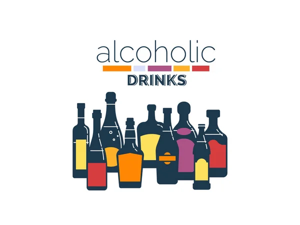 Coleção Bebidas Alcoólicas Garrafas Álcool Estão Fila Fundo Branco Ilustração —  Vetores de Stock