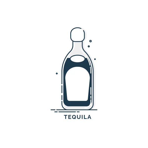 Botella Tequila Línea Arte Estilo Plano Restaurante Ilustración Alcohólica Para — Vector de stock