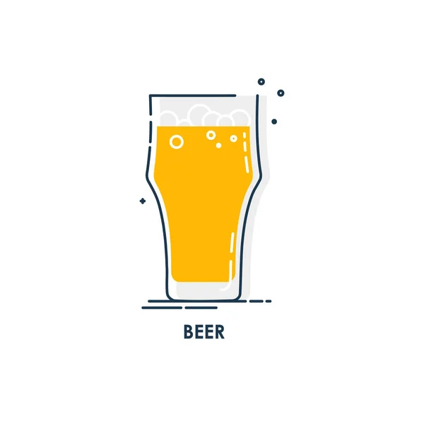 玻璃杯啤酒系列艺术风格扁平 庆祝设计中的餐厅酒水插图 设计轮廓元素 饮料概述图标 以图形形式在白色背景上隔离 — 图库矢量图片