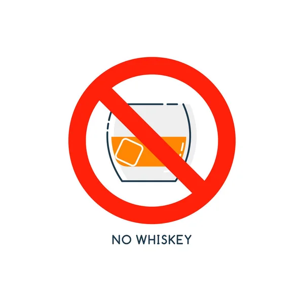 Glazen Whiskey Lijn Art Stijl Voor Concept Design Verboden Grafisch — Stockvector