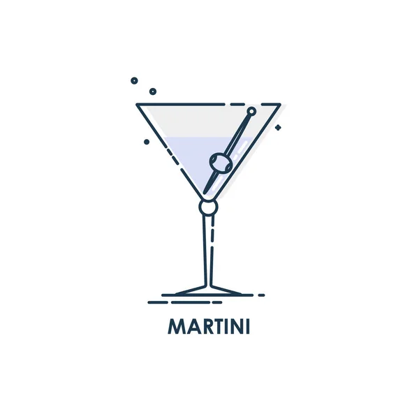 Martini Vinho Com Arte Linha Verde Oliva Estilo Plano Restaurante — Vetor de Stock