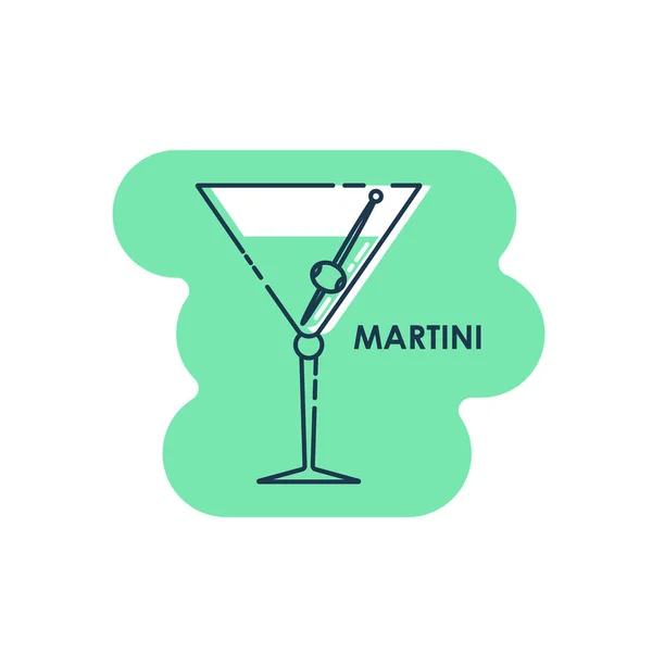 Boros Martini Olajbogyó Vonal Művészet Lapos Stílusban Elkülönítve Színes Alakban — Stock Vector