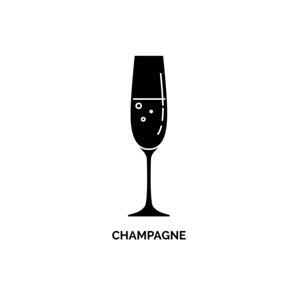 Flache Illustration Mit Silhouettenglas Flacher Champagner Isoliertes Objekt Getränk Mit — Stockvektor