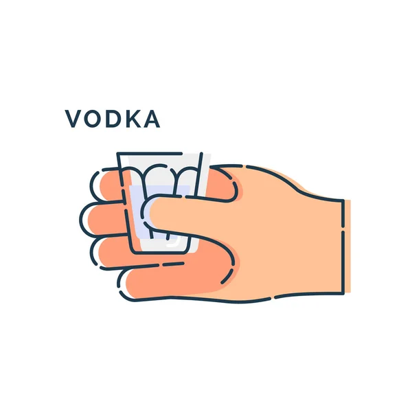 Main Homme Tenant Verre Vodka Élément Conception Art Ligne Sur — Image vectorielle