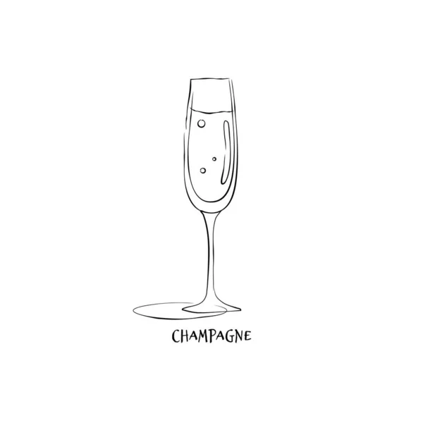 Champanhe Vinho Elemento Bebida Preto Branco Desenho Mão Champanhe Vidro — Vetor de Stock