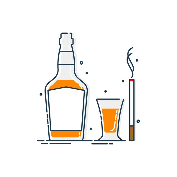 Botella Vaso Alcohol Cigarrillo Gran Diseño Para Cualquier Propósito Ilustración — Vector de stock
