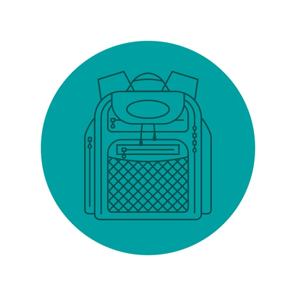 背包或装有口袋和拉链的书包 为学生和旅游图标提供教育和学习背包 旅游包 前面的景色在圆形背景上孤立的平面线条艺术图解 — 图库矢量图片