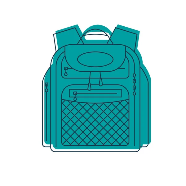 背包或装有口袋和拉链的书包 为学生和旅游图标提供教育和学习背包 旅游包 前面的景色在白色背景上孤立的平面线条艺术插图 — 图库矢量图片