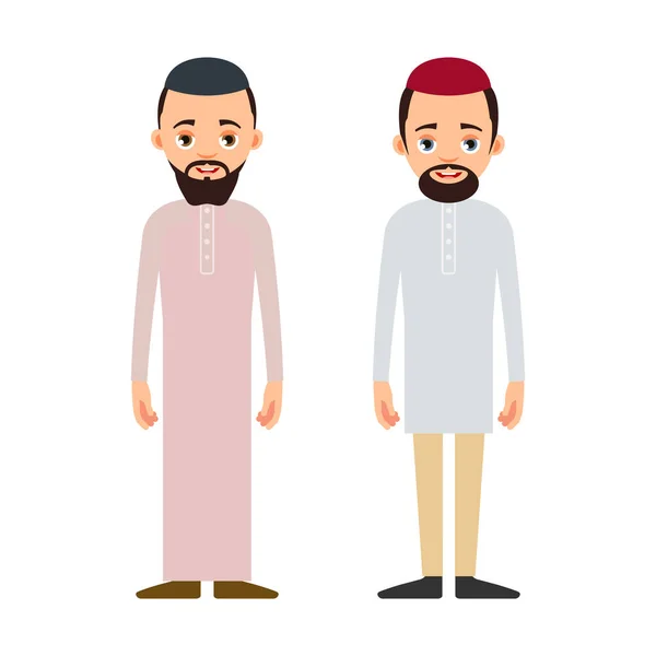 Pria Muslim Atau Pria Arab Karakter Kartun Berdiri Dengan Pakaian - Stok Vektor