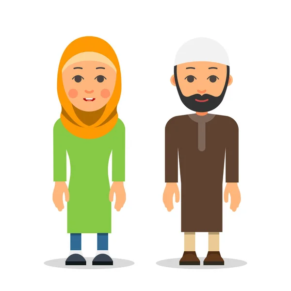 Pasangan Arab Atau Muslim Wanita Dan Pria Berdiri Bersama Sama - Stok Vektor