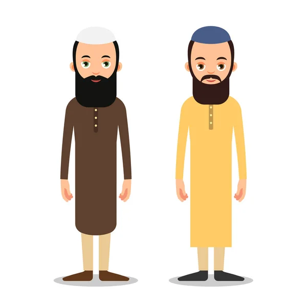Pria Arab Atau Muslim Berdiri Dalam Pakaian Tradisional Karakter Terisolasi - Stok Vektor