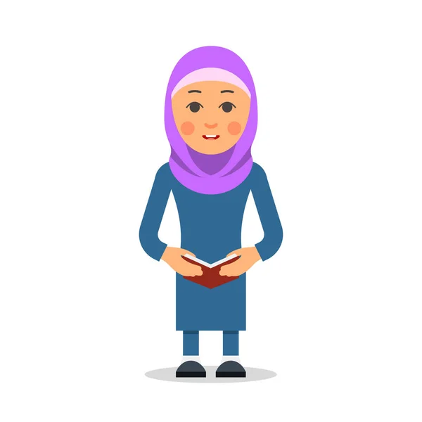 Mahasiswa Arab Atau Muslim Wanita Berdiri Pakaian Tradisional Dan Membaca - Stok Vektor