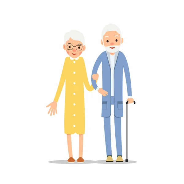 Γέροι Δύο Ηλικιωμένοι Στέκονται Ηλικιωμένοι Άντρες Και Γυναίκες Αγκαλιάζονται Εικονογράφηση — Διανυσματικό Αρχείο