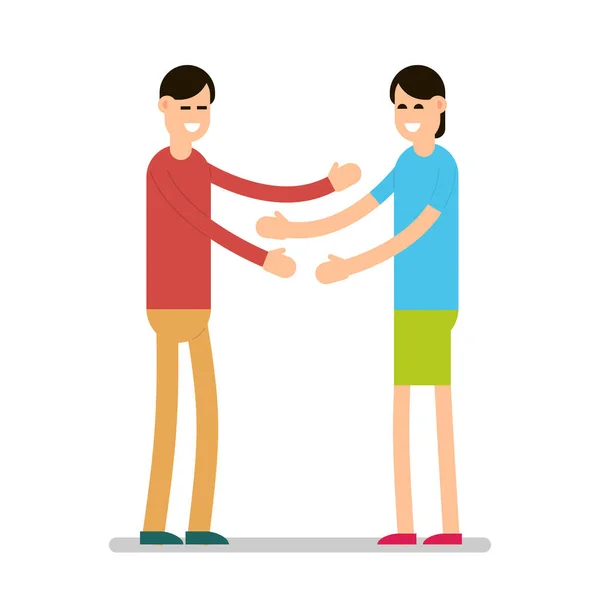 Greeting People Girls Standing Greeting Each Other Group Young People — Stock Vector