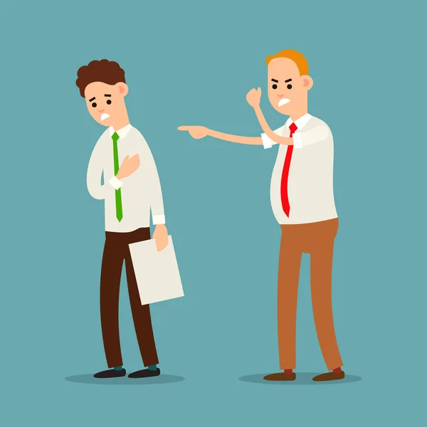 Patron ve çalışan. Yönetici şefi ofis çalışanına kızgın. Adama bağırıyor. İşverenin çalışana cezası. Resmi kınama belgesi olan kişiye. Görüntü düz bir şekilde izole edildi.