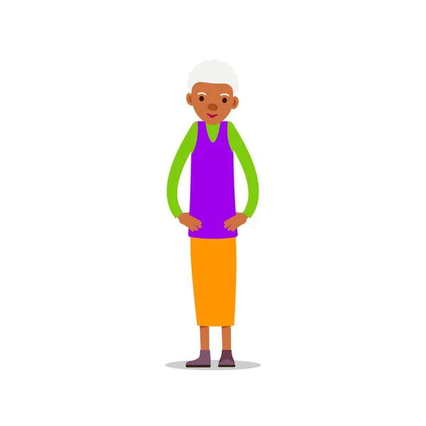 Счастливая Африканская Старуха Милая Бабушка Стоит Улыбается Традиционный Пенсионный Образ — стоковый вектор