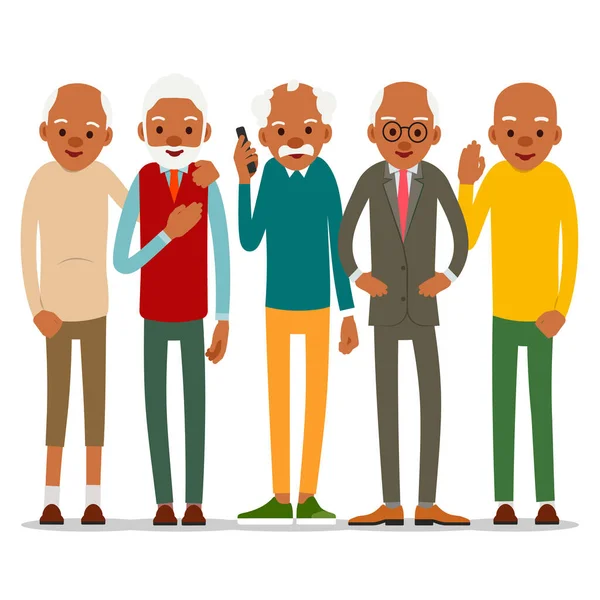 Group Attractive African Old Men Older Black Seniors Retired Cute — Stock Vector