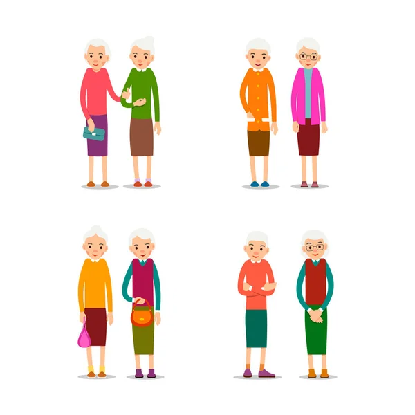 Old Women Happy Retirement Lifestyle Elderly Couple Smiling Beautiful Set — Stock Vector