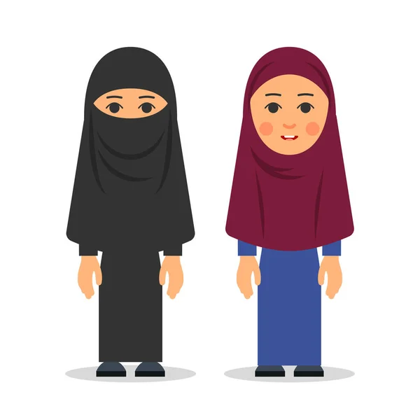 Wanita Muslim Atau Wanita Arab Karakter Kartun Berdiri Dengan Pakaian - Stok Vektor