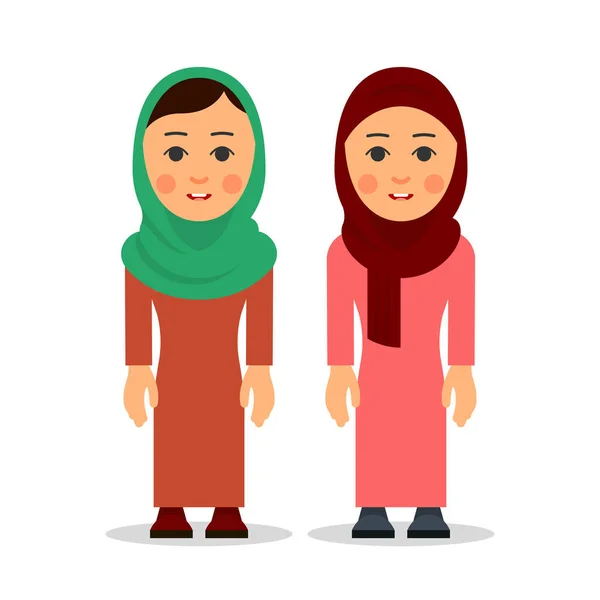 Wanita Arab Atau Wanita Muslim Karakter Kartun Berdiri Dengan Pakaian - Stok Vektor